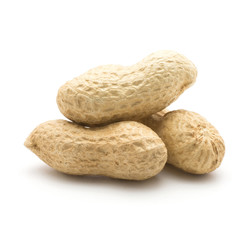 Unshelled peanuts stack isolated on white background three raw.