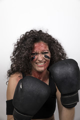 young fighter girl with boxing gloves