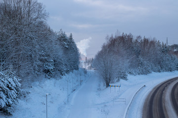 Far away chimney in the winter