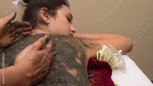 Selected Focus On A Massager S Hand Mud And Sand Massage On