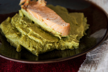 French cuisine Salmon mashed broccoli