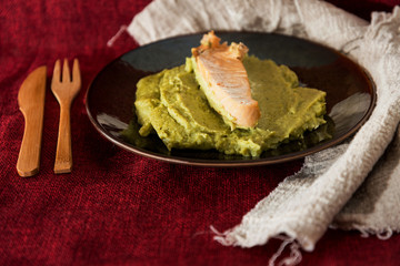 French cuisine Salmon mashed broccoli