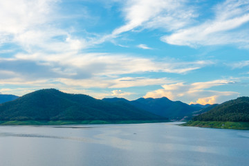 Blue sky cloud view of Mae Kuang Dam in Chiang Mai Thailand