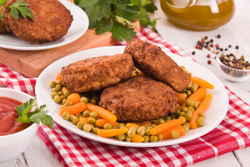 Meatballs on white dish. 
