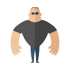 Large muscular man in a t-shirt, security guard. Vector illustration in flat style, isolated on white background.