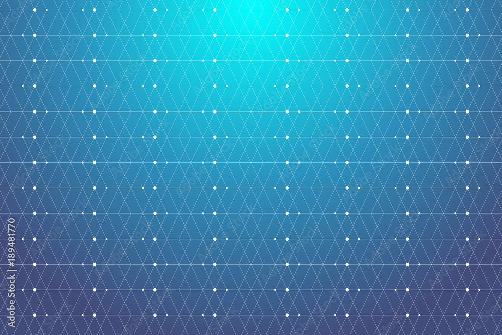 Poster Geometric pattern with connected lines and dots. Graphic background connectivity. Modern stylish polygonal backdrop communication compounds for your design. Lines plexus. Vector illustration.