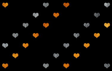 Golden and silver painted hearts pattern.