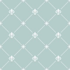 Fototapeta premium Seamless vector light blue and white pattern. Modern geometric ornament with royal lilies. Classic vintage background