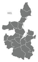 Kiel city map with boroughs grey illustration silhouette shape
