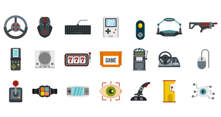 Video game icon set, flat style