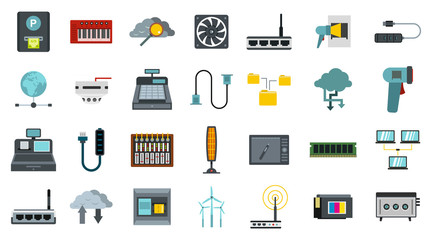 Electric device icon set, flat style