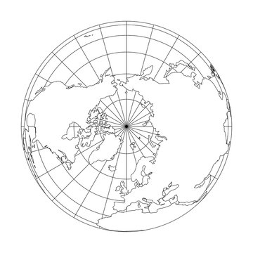 Outline Earth globe with map of World focused on Europe. Vector illustration.