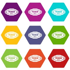 Premium quality label icon set color hexahedron