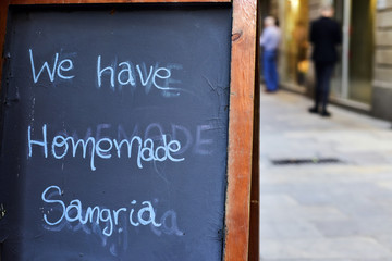 text we have homemade sangria, in Barcelona, Spain