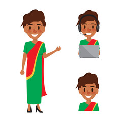 Customer service of indian woman. illustration vector of indian call center people.