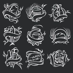 collection of different food banners on black background