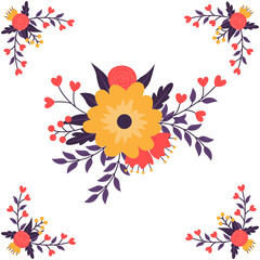 Floral design elements with red and yellow flowers