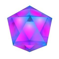 Icosahedron. Magic crystal, a symbol of water. Platonic body of equilateral triangles. Technology background