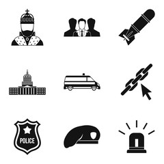 Government icons set, simple style