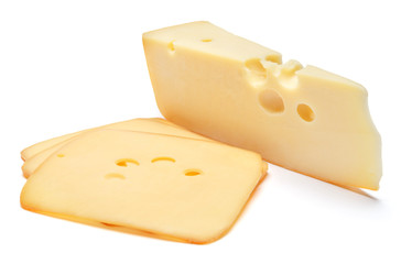 swiss cheese or cheddar on white background