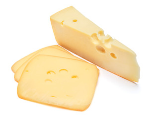 swiss cheese or cheddar on white background