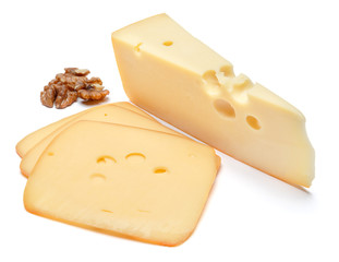 swiss cheese or cheddar on white background