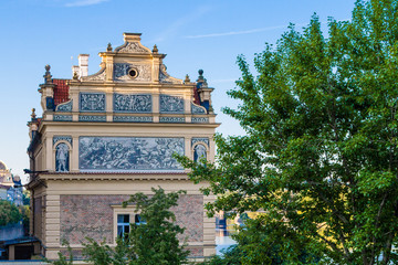 The view of an old house in the old town of Prague.