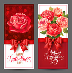 Valentine’s Day banners with roses and lettering. Vector set