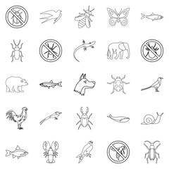 Faunal icons set, outline style
