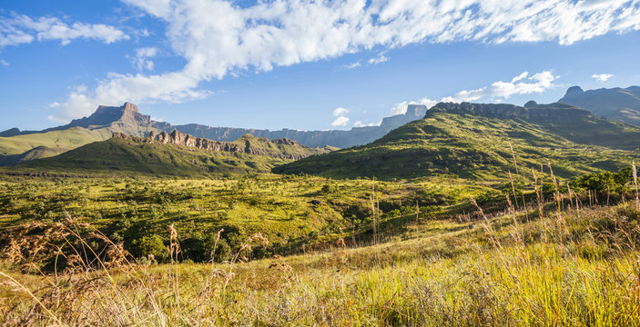 Scenic view of the Drakensberg Mountains in South Africa.