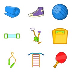 Gymnasium icons set, cartoon style