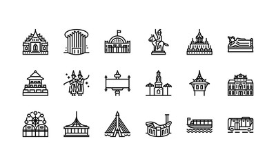 Fototapeta premium Bangkok symbols and landmarks icon set 2