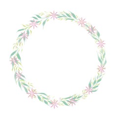 Fototapeta na wymiar round shaped hand drawn frame border with leaves and flowers for invitation and greeting cards