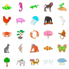 Wild animal icons set, cartoon style