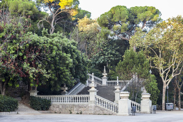 Obraz premium Park,stairs and garden in parc montjuic,Barcelona.