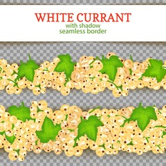 White currant fruit horizontal seamless borders. Vector illustration card Wide and narrow endless strip with black currant berries for design of food packaging juice breakfast, cosmetics, tea, detox