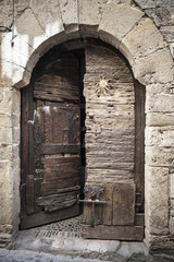 Ancient door, medieval village of Besalu,Catalonia,Spain.