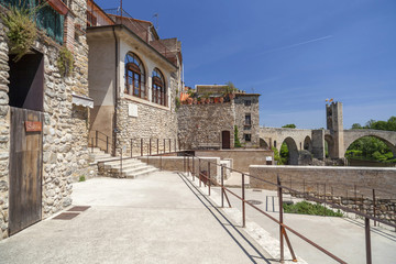 Ancient street mediavel village of Besalu,Catalonia,Spain.