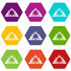 Polonnaruwa, ancient stupa icon set color hexahedron