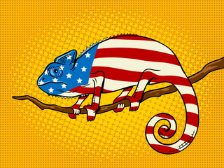 Chameleon colored in American flag pop art vector
