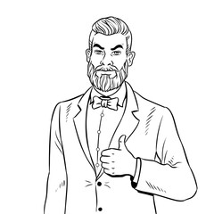 Man with beard thumbs up coloring book vector