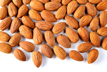 Almond. Almonds on white background macro. Almonds background. Almond nuts.