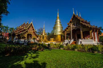 Old Church and golden pagoda at phra singh temple