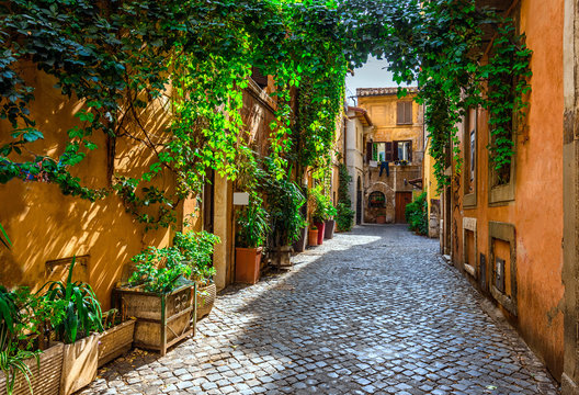 Fototapeta Old street in Trastevere, Rome, Italy.