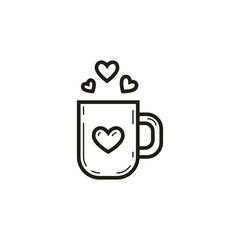 black and white linear cup icon with hearts