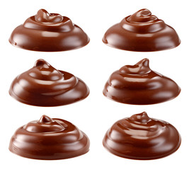 Hot melted chocolate sauce. Chocolate swirl isolated on white. Collection. With clipping path. Full depth of field.