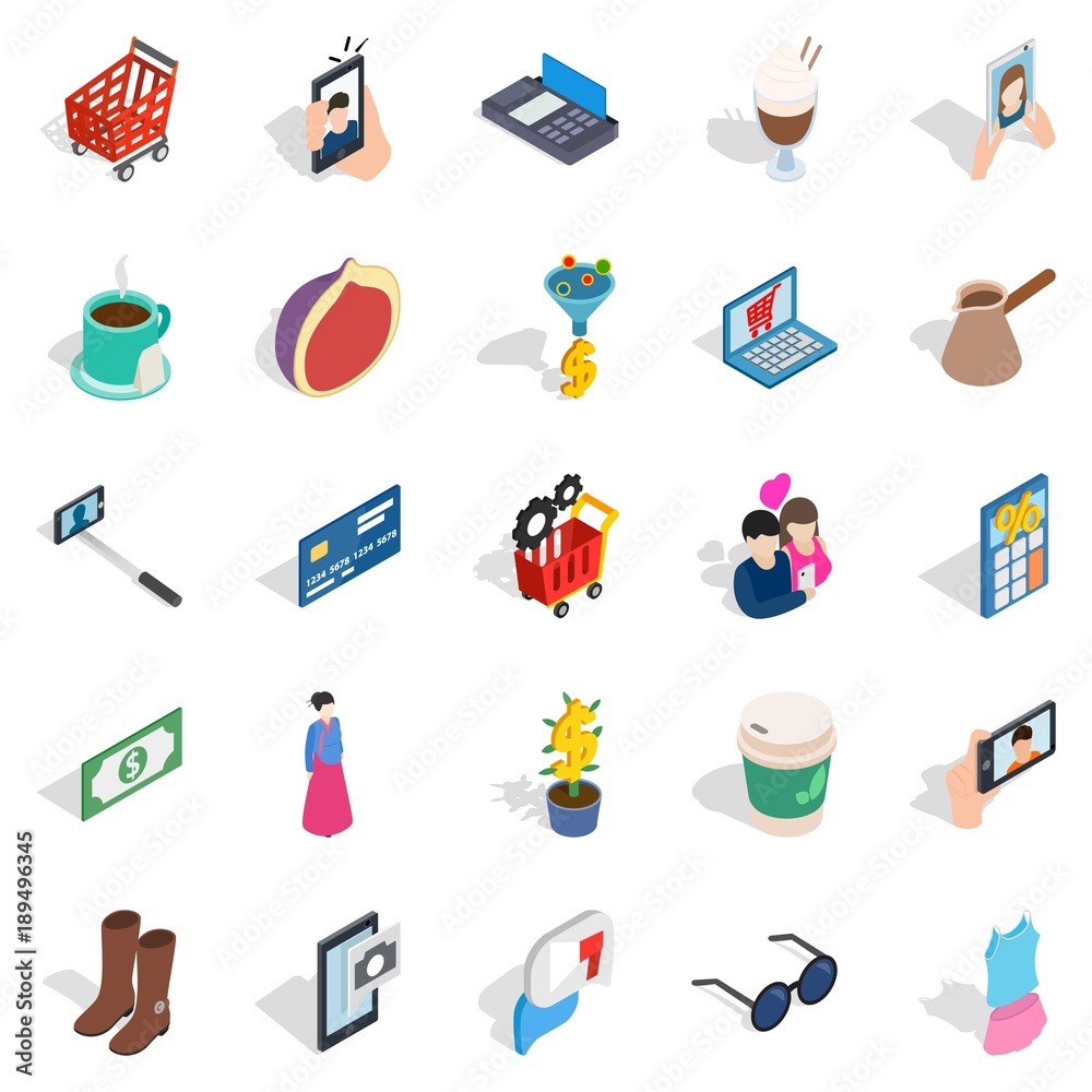 Sticker Feminine icons set, isometric style - Stickers