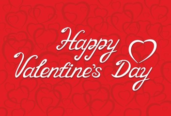 White lettering Happy Valentine's Day with heart on the red background with many hearts. Vector illustration