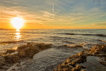 The coast of Oropesa del Mar at a sunrise