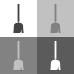 Naklejka premium Vector set image of a broom or a mop. White vector icon on white-grey-black color